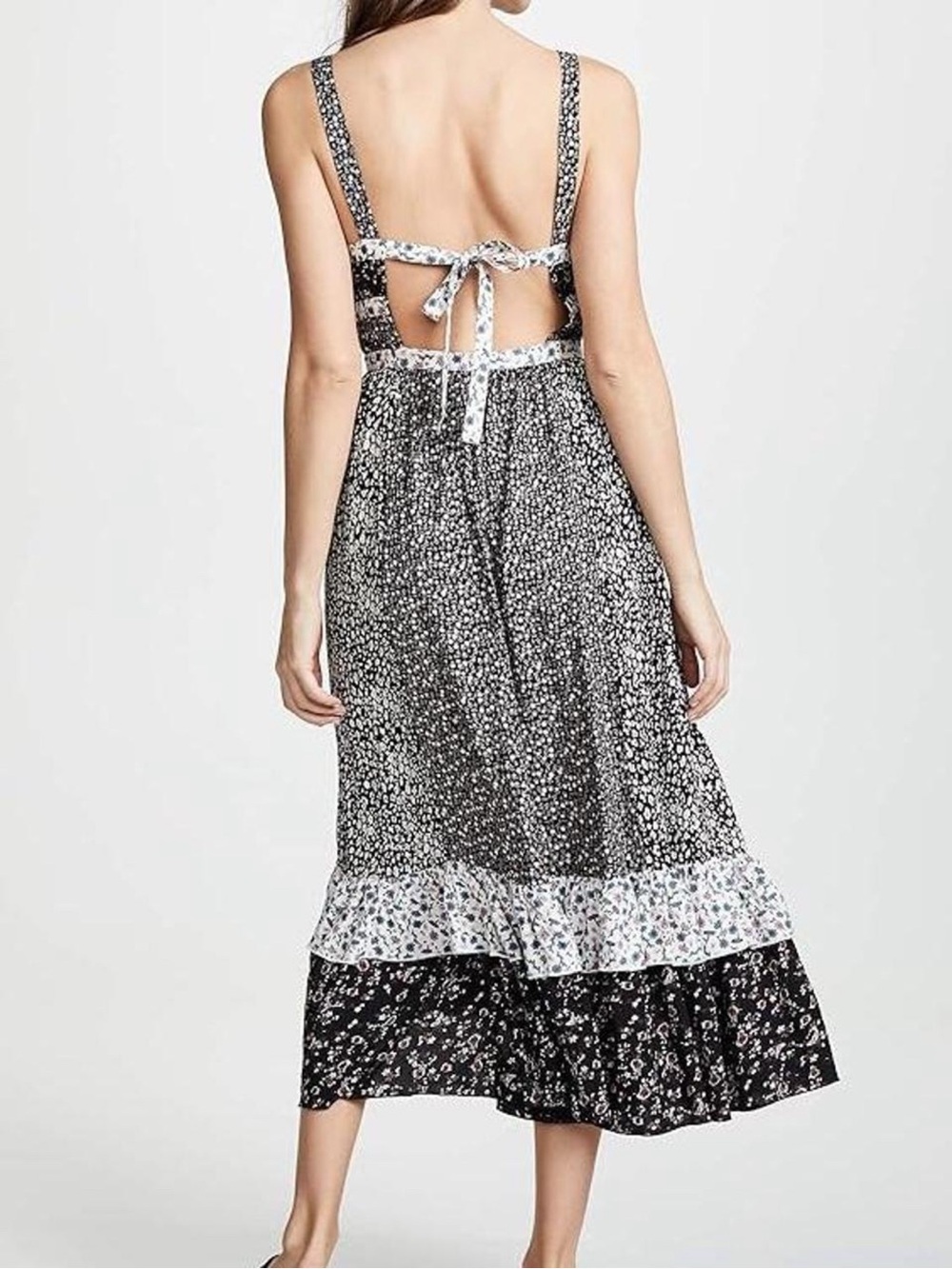 Free People Black Floral Maxi Dress with White Trim - Picture 3 of 8